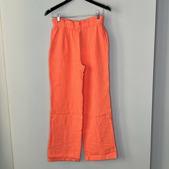 Bobi Revolve Paper Bag Waist Wide Leg Cotton Pant in Hot Coral Size XS NWT! - Picture 2 of 8